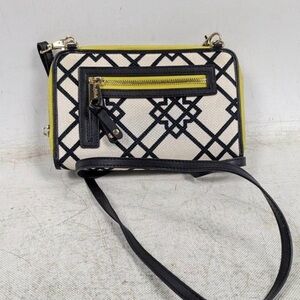Soartina Black and Cream Leather Wallet Crossbody Purse